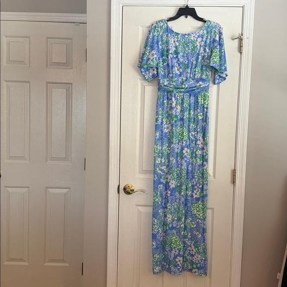 Lilly Pulitzer Parigi Boat Neck Vibrant Blue and Green Maxi Dress - Picture 5 of 8